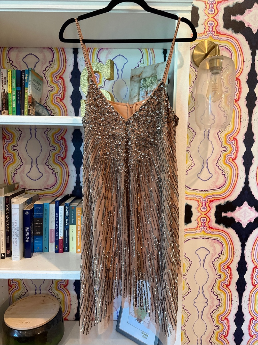 Tularosa Blush Sequin Fringe Mini Dress